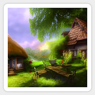 Fantasy House In a Greenery Scene, Fantasy Cottagecore artwork Sticker